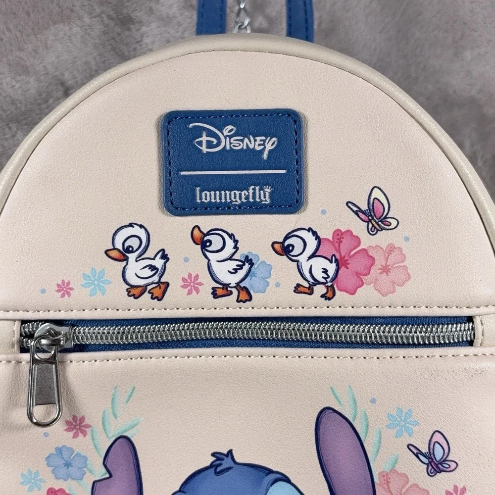 Loungefly Disney Lilo & Stitch Ducklings Flowers Mini Backpack Cream Blue